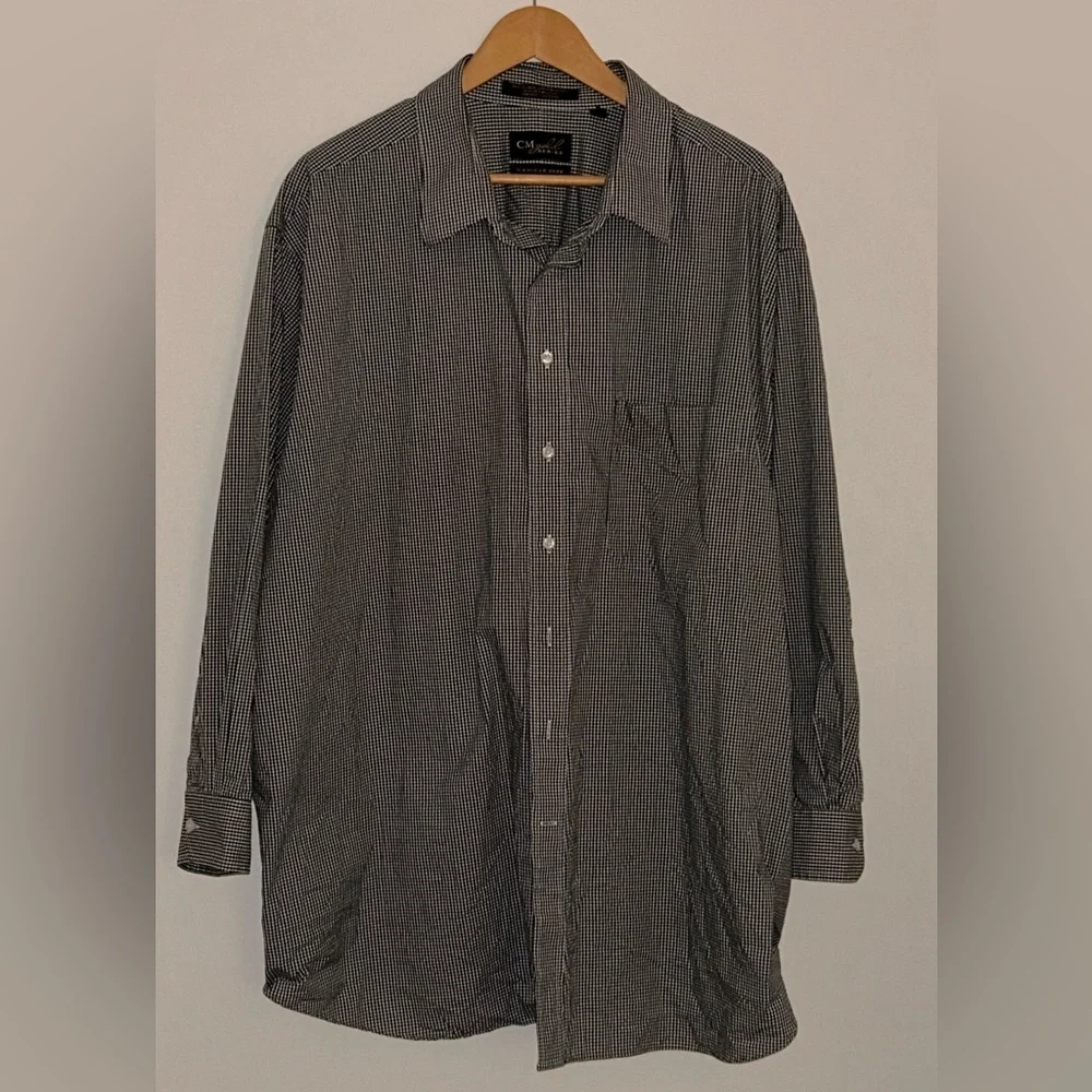 CM Gold Series Men's Black Checkered Casual Button Down Shirt - Picture 2 of 8